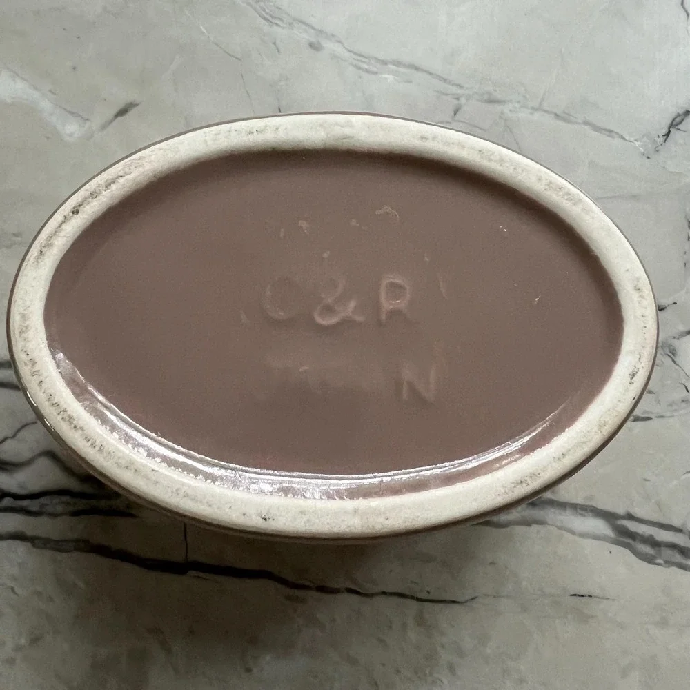 Taupe Cannister with‎ lid from Japan - midcentury